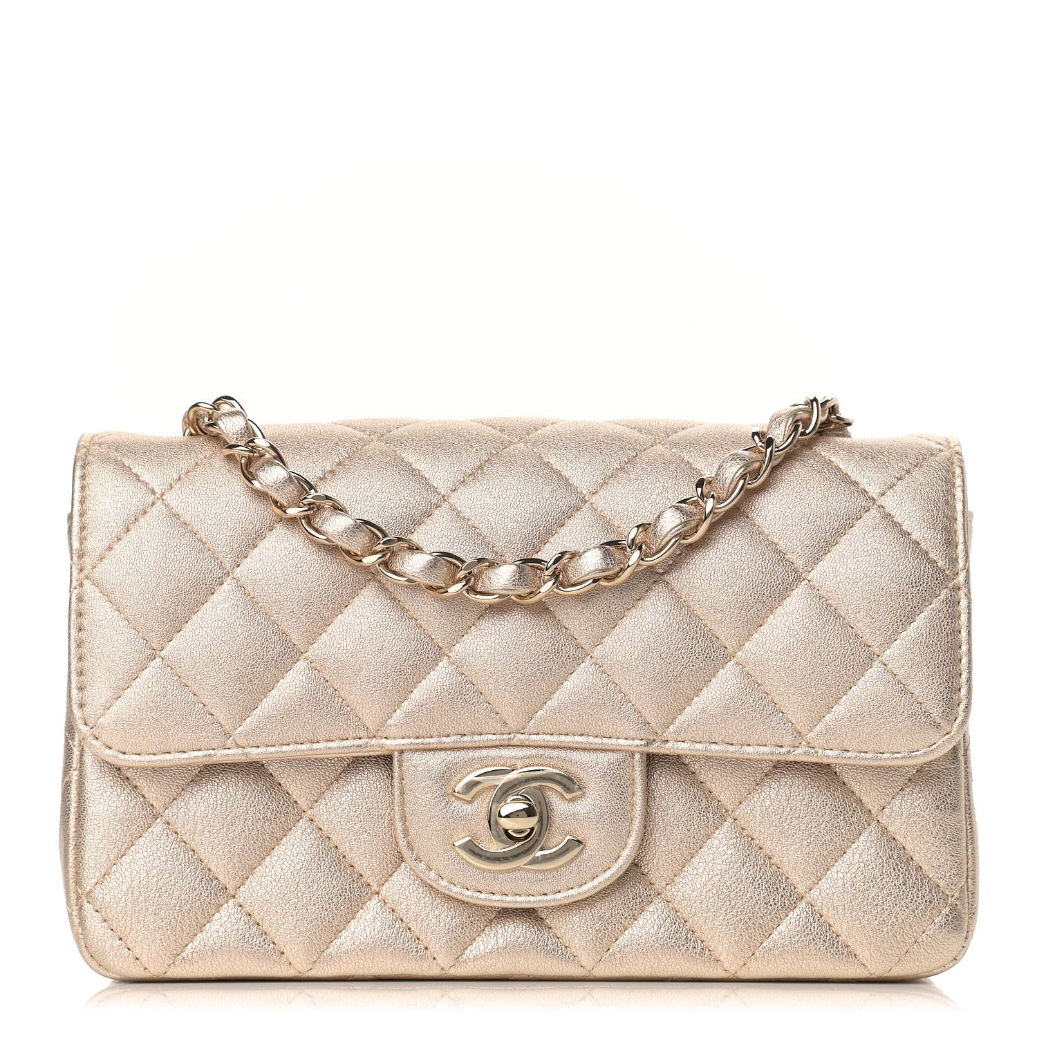 Chanel Metallic Lambskin Quilted Mini Rectangular Flap Gold 1 of 10