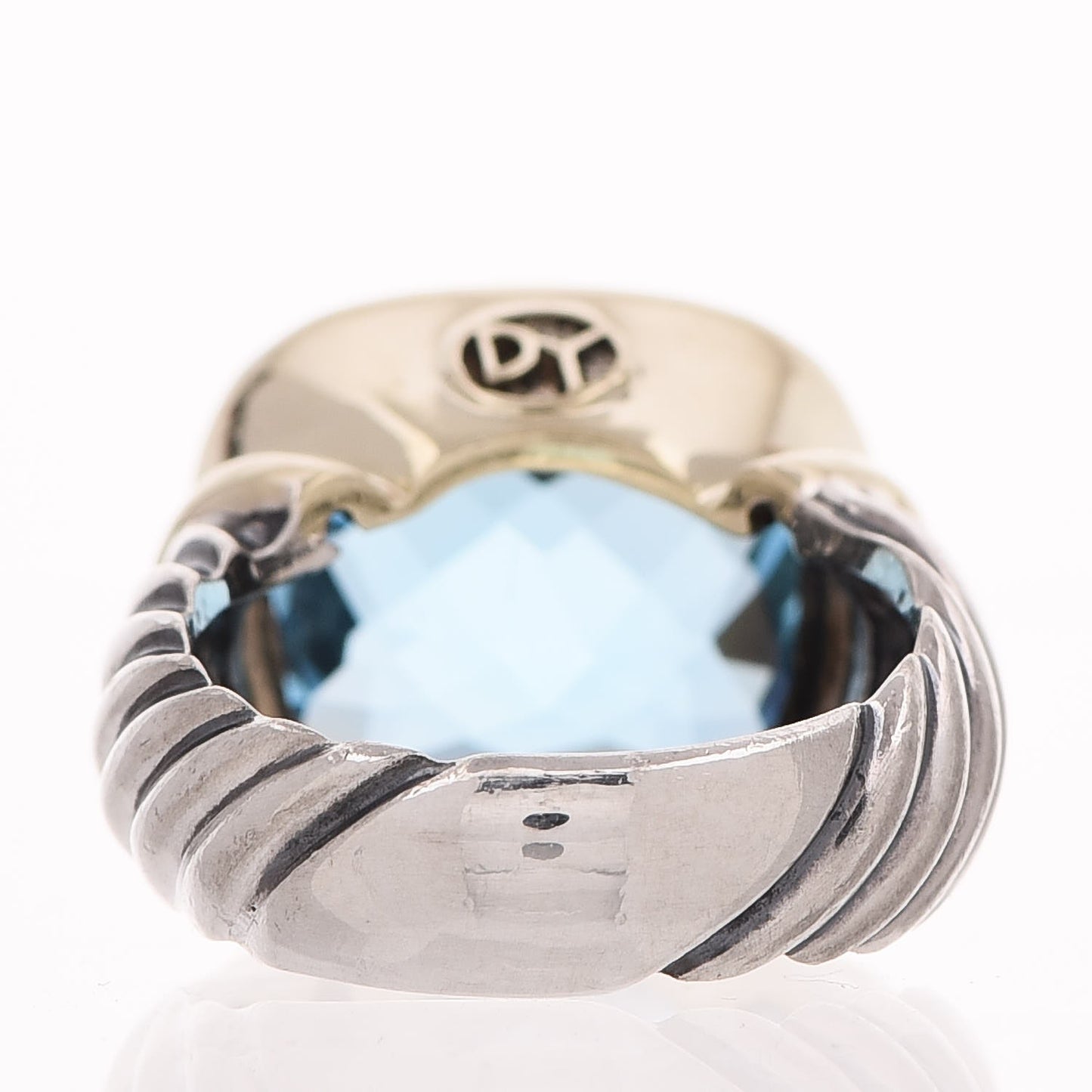 Sterling Silver 14K Yellow Gold Blue Topaz 14mm Noblesse Ring 53 6.25