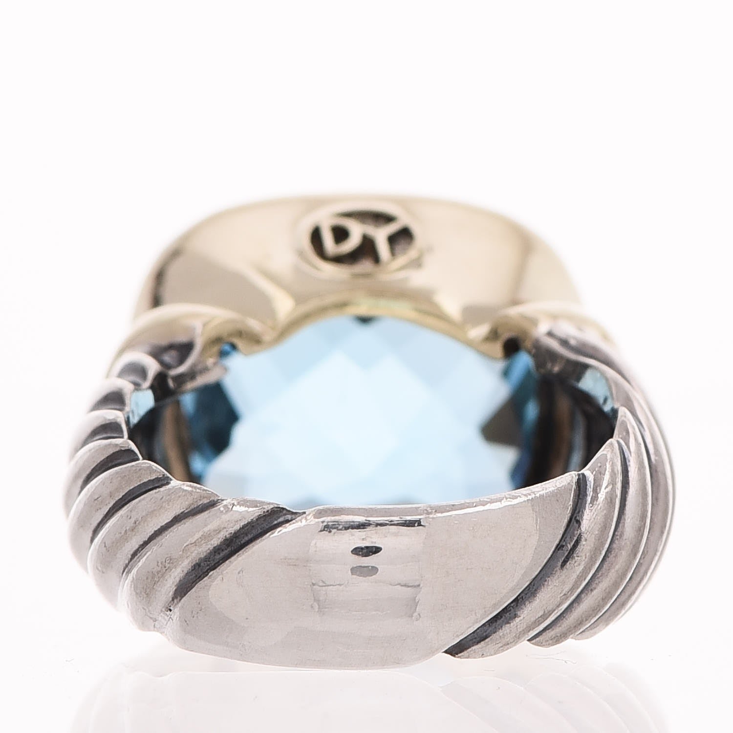 David Yurman Sterling Silver 14K Yellow Gold Blue Topaz 14mm Noblesse Ring 53 6.25 4 of 6
