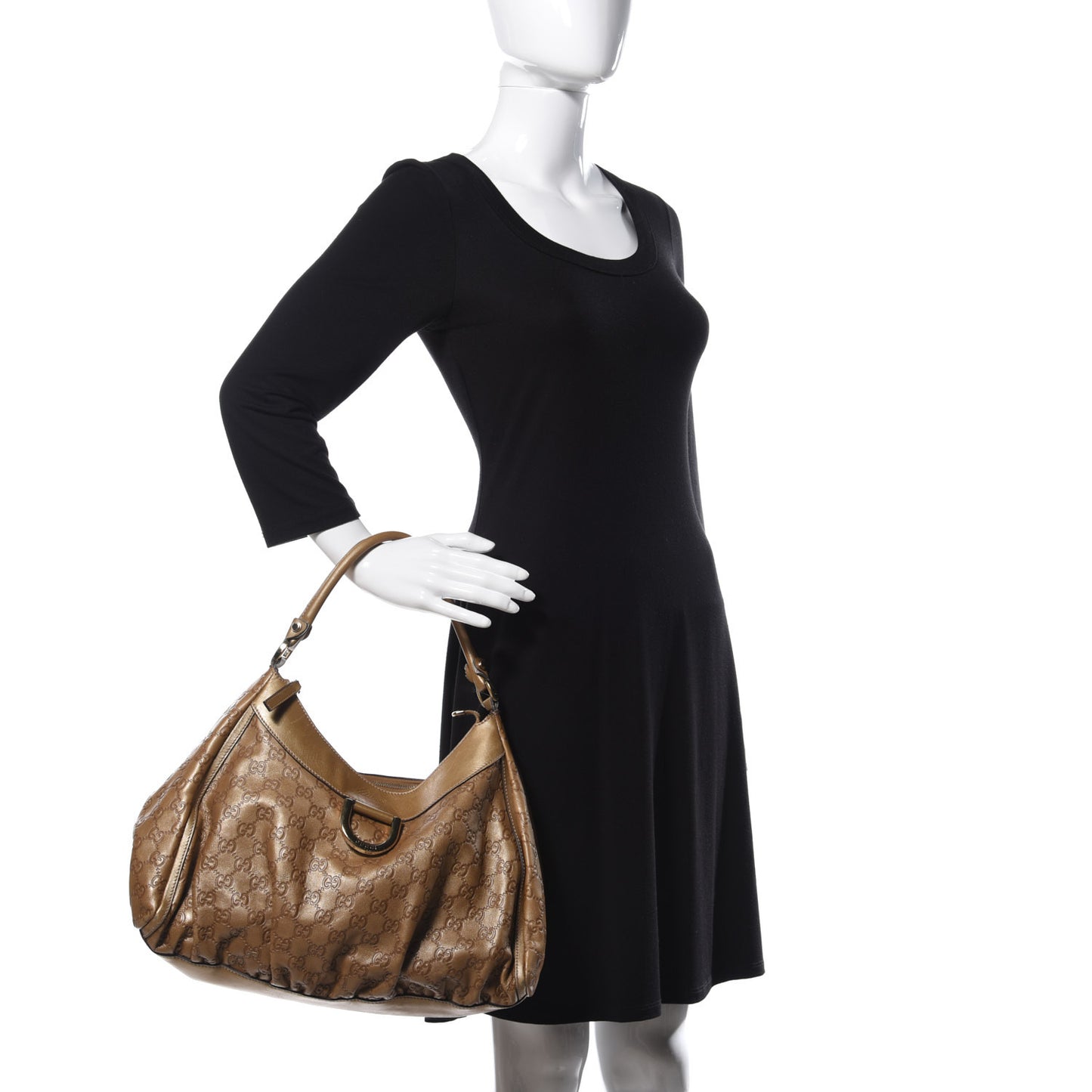 Metallic Guccissima Large D Gold Ring Hobo Gold