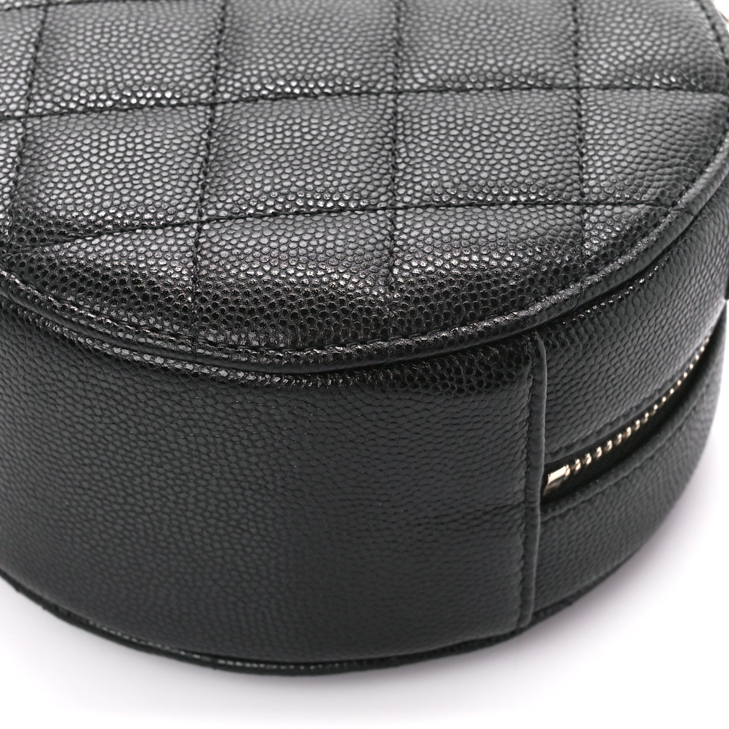 Caviar Quilted Round Clutch With Chain Black