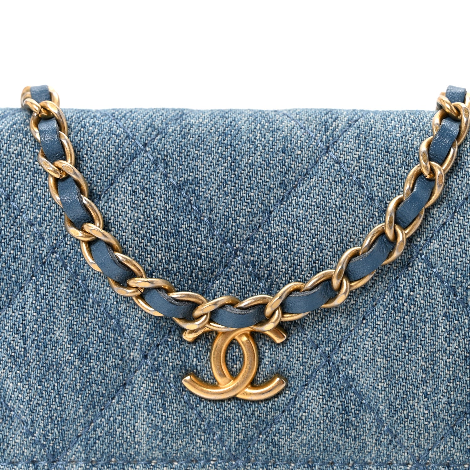 Chanel Denim Quilted CC Pearl Crush Clutch With Chain Blue 9 of 11