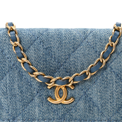 Chanel Denim Quilted CC Pearl Crush Clutch With Chain Blue 9 of 11