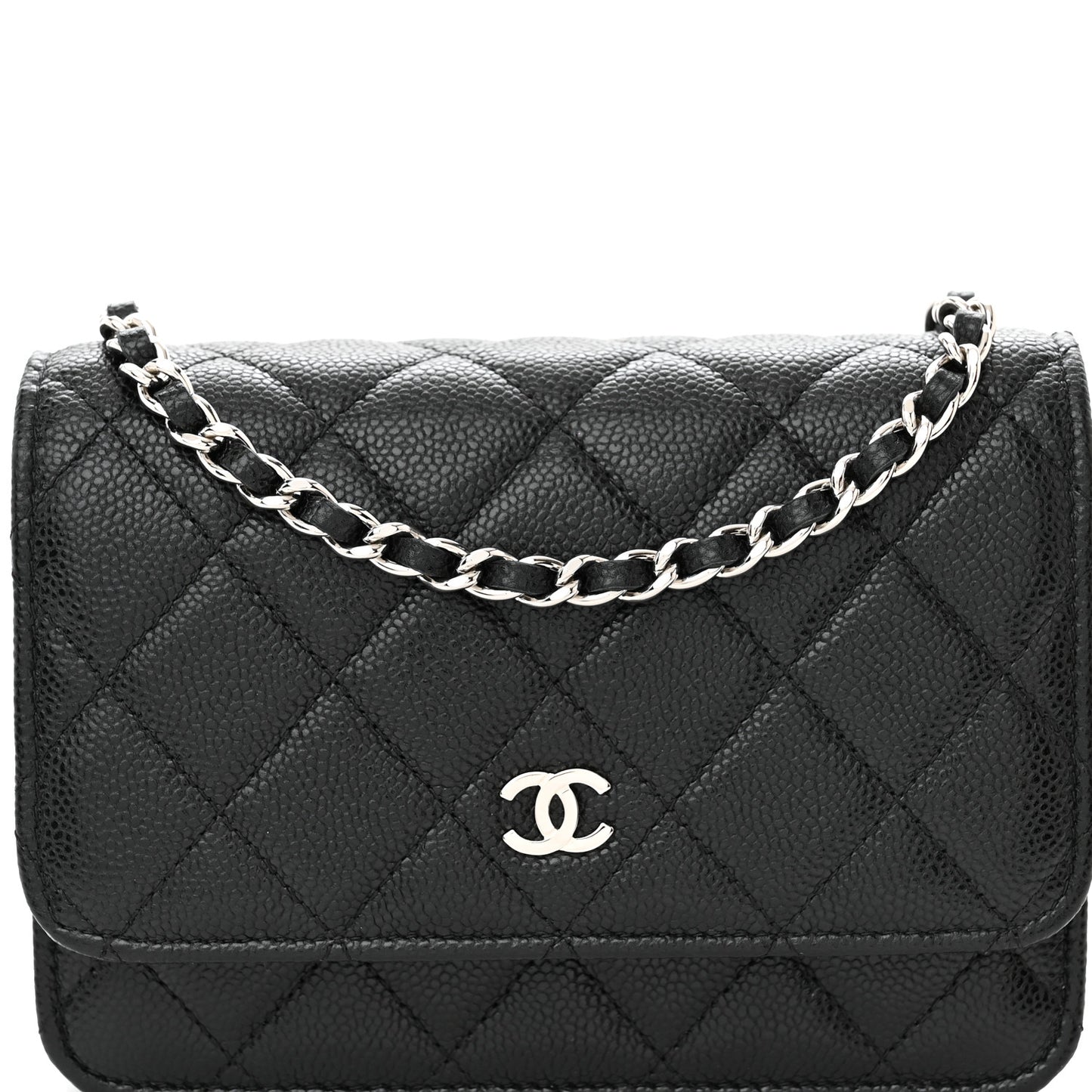 Caviar Quilted Mini Wallet On Chain WOC Black