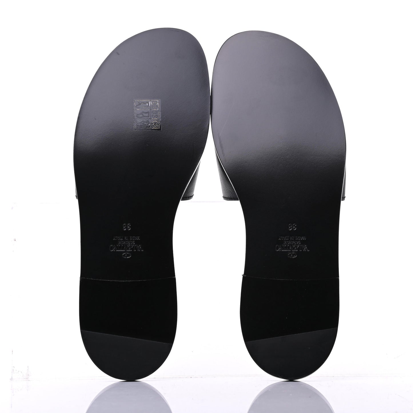 Grainy Cowhide Vlogo Flat Slide Sandals 38 Black