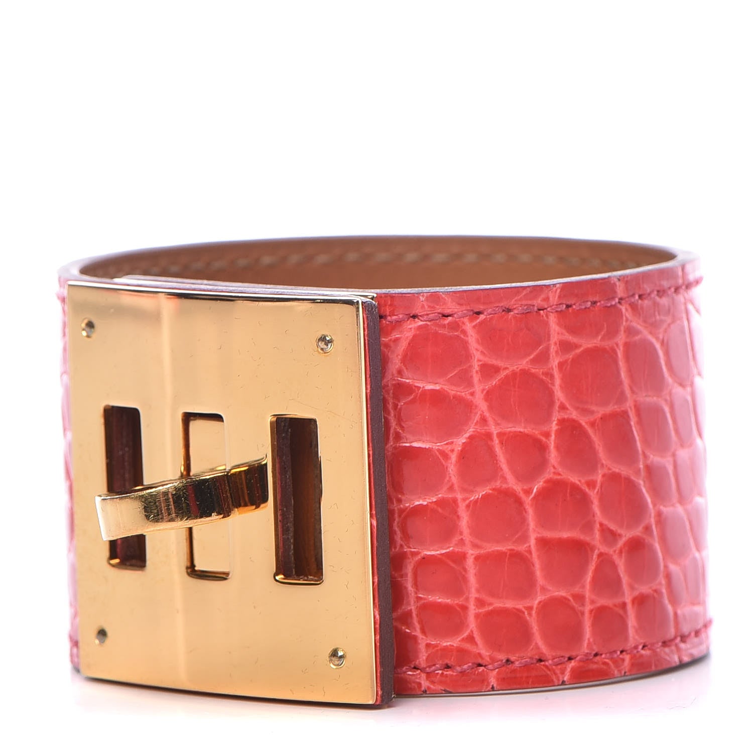 Hermes Shiny Alligator Kelly Dog Cuff Bougainvillea 1 of 6