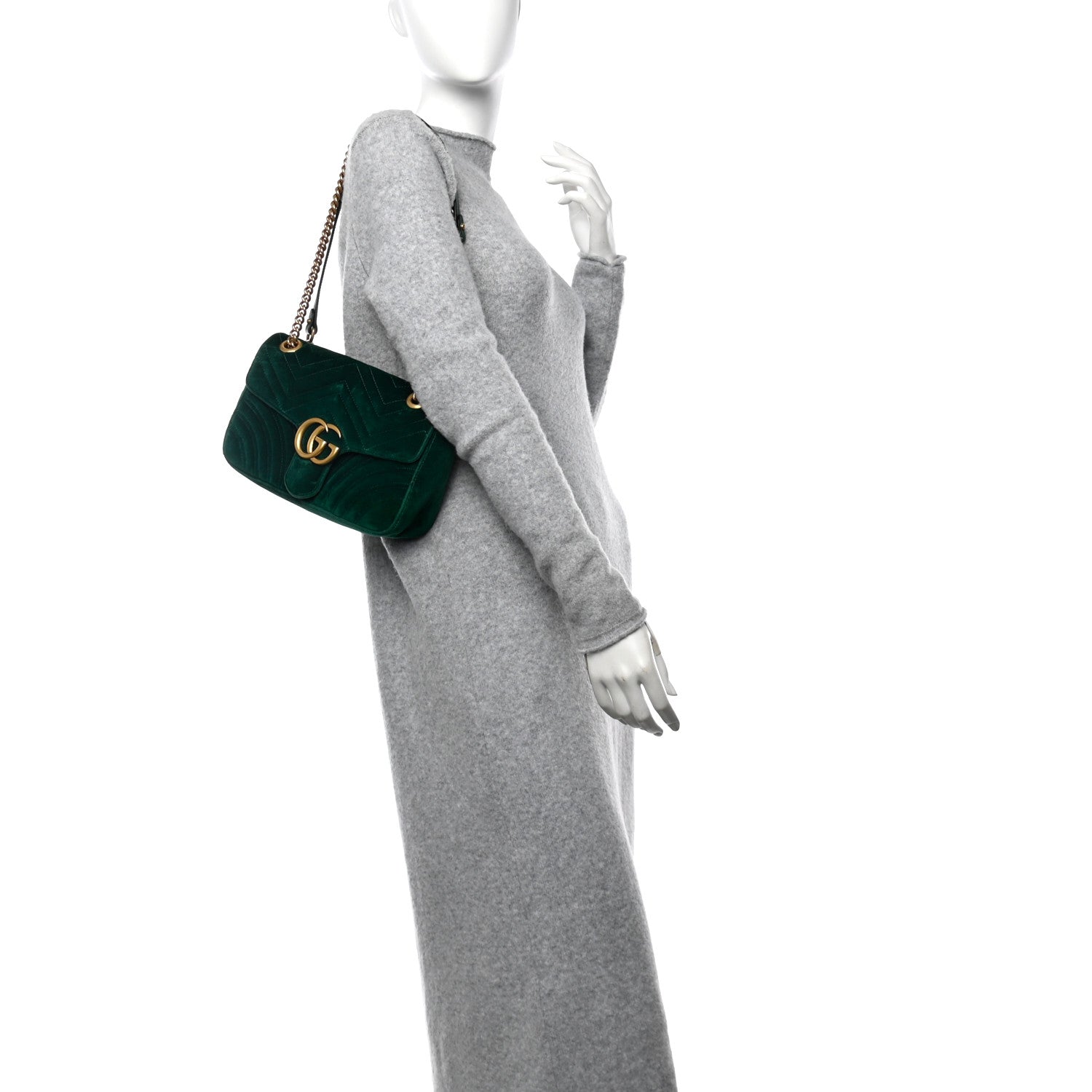 Gucci Velvet Matelasse Small GG Marmont Shoulder Bag Emerald 2 of 10