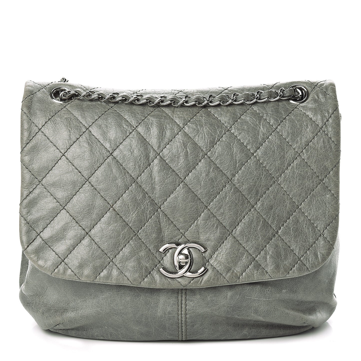 Shiny Lambskin Quilted Medium Trianon Messenger Flap Gris Fonce