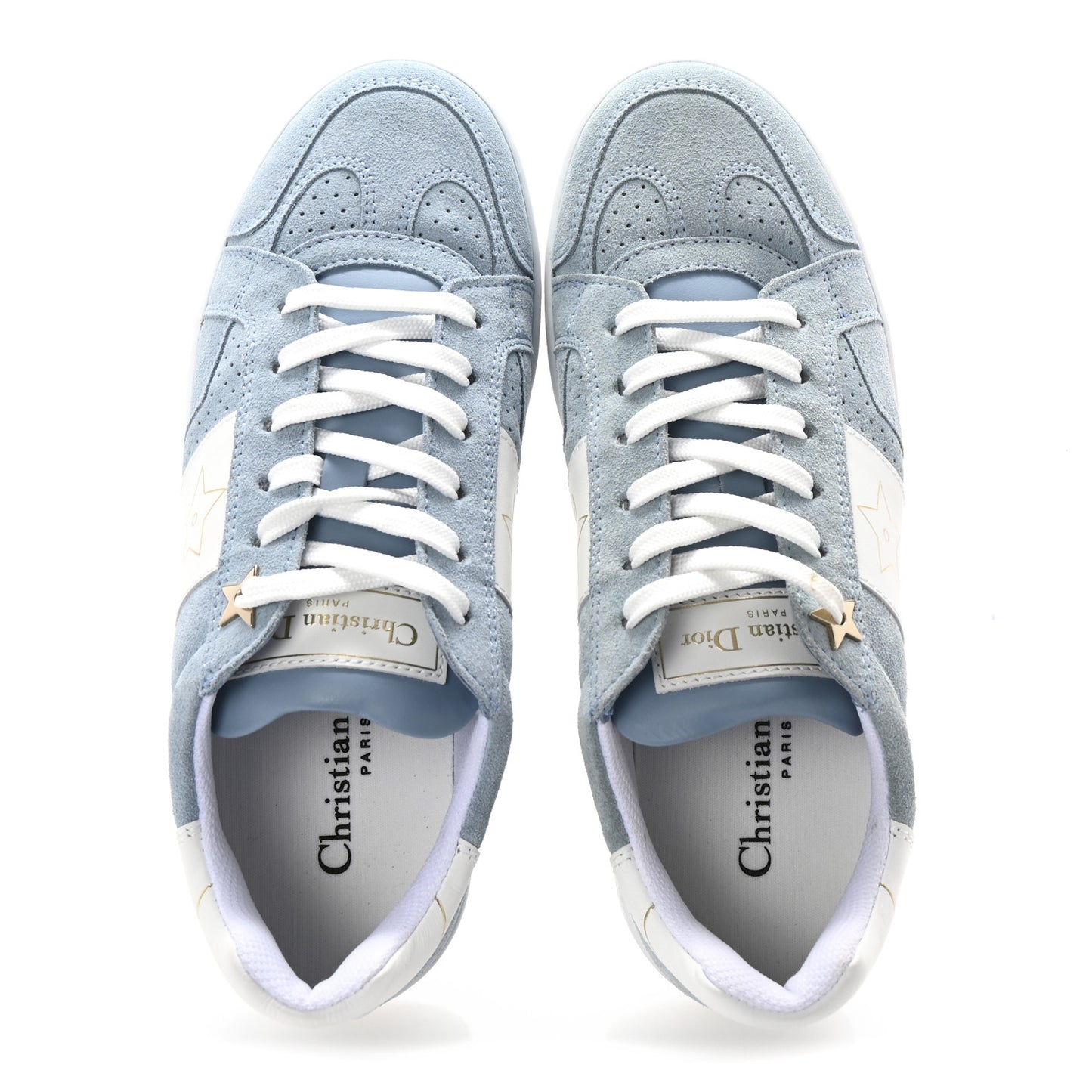 Calfskin Suede Dior Star Low Top Sneakers 35 White Blue