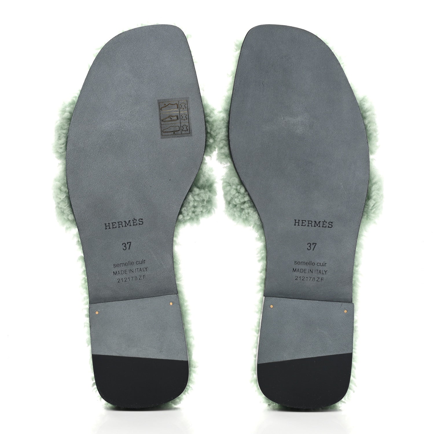 Hermes Woolskin Oran Sandals 37 Vert D’eau 5 of 8