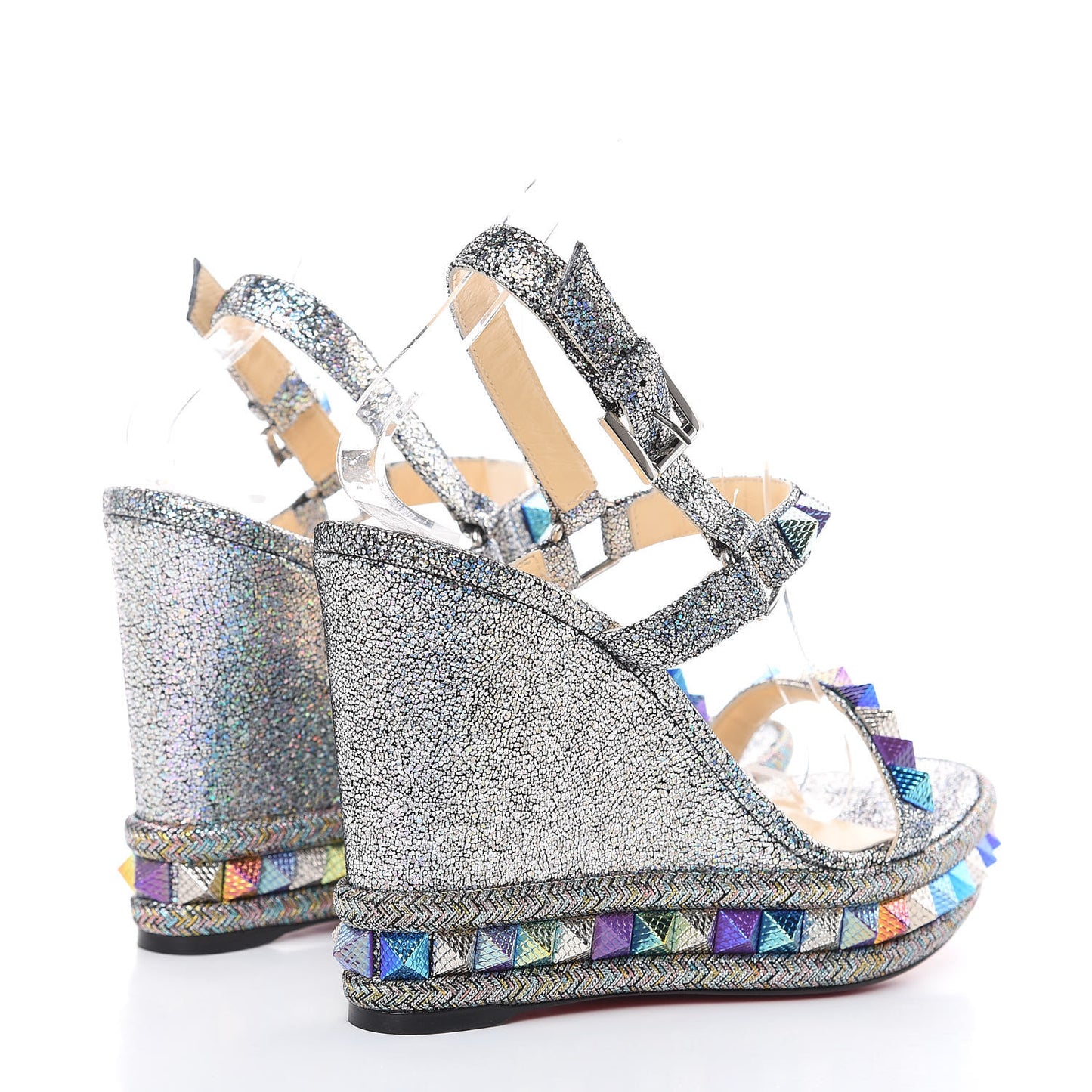 Nappa Mica Pyraclou 110 Wedge Sandals 39 Silver