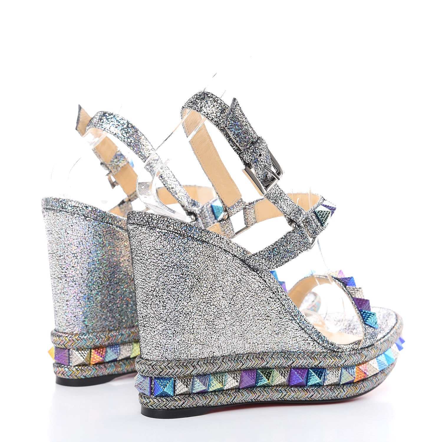 Christian Louboutin Nappa Mica Pyraclou 110 Wedge Sandals 39 Silver 4 of 7