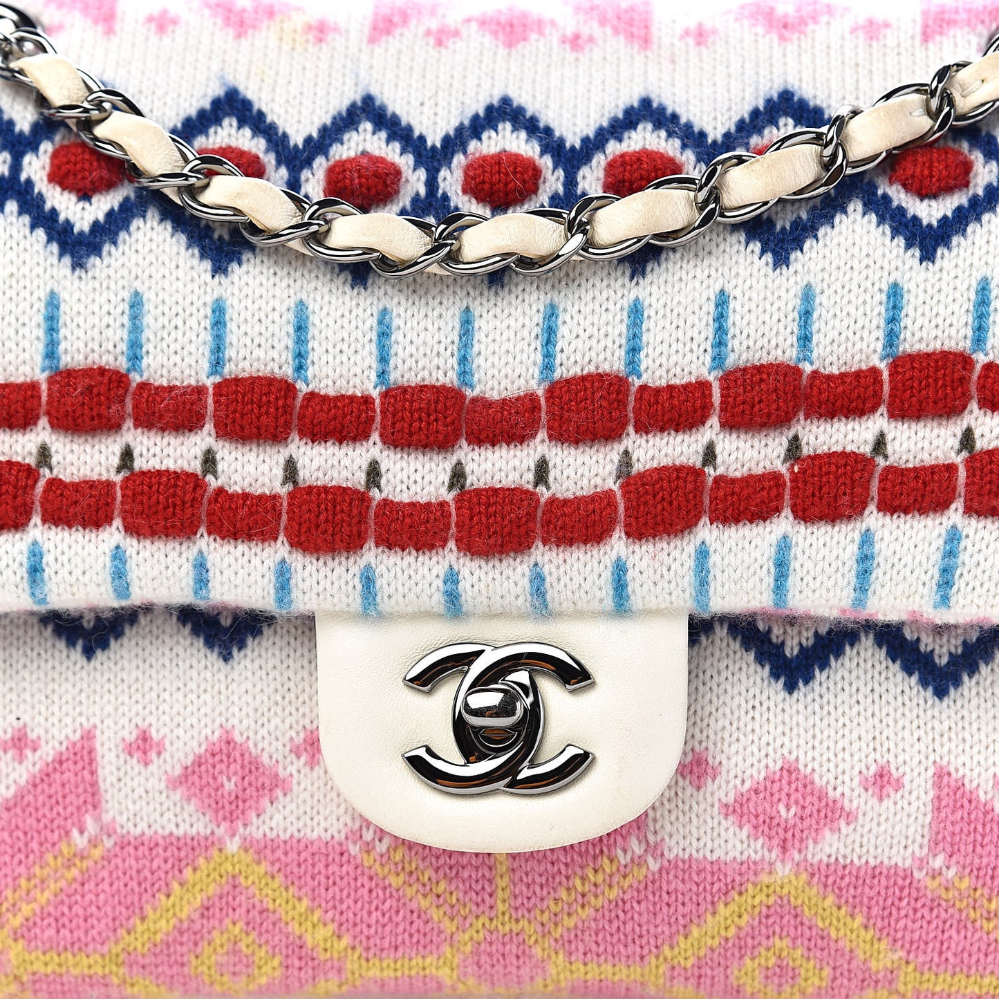 Cashmere Knit Medium Single Flap Multicolor White
