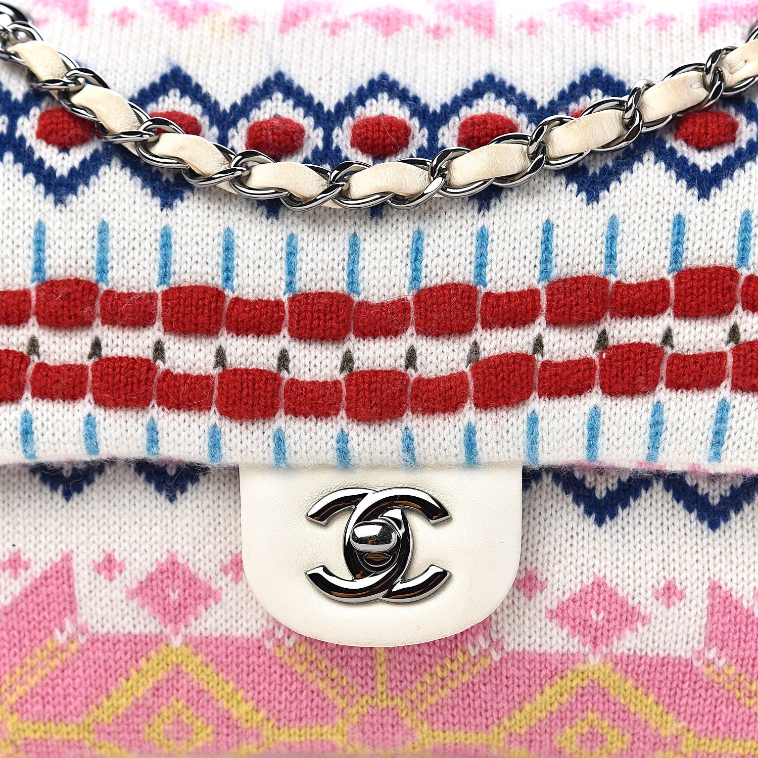 Chanel Cashmere Knit Medium Single Flap Multicolor White 14 of 14