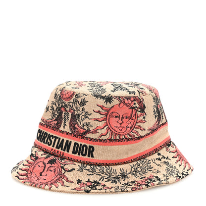 Christian Dior Canvas Toile de Jouy Soleil Diorivera D-Bobby Small Brim Bucket Hat 58 Coral Beige 1 of 8