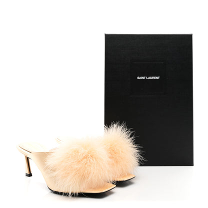 Saint Laurent Crepe Satin Blanco 60 Feathered Mule Sandals 37.5 Beige 9 of 9