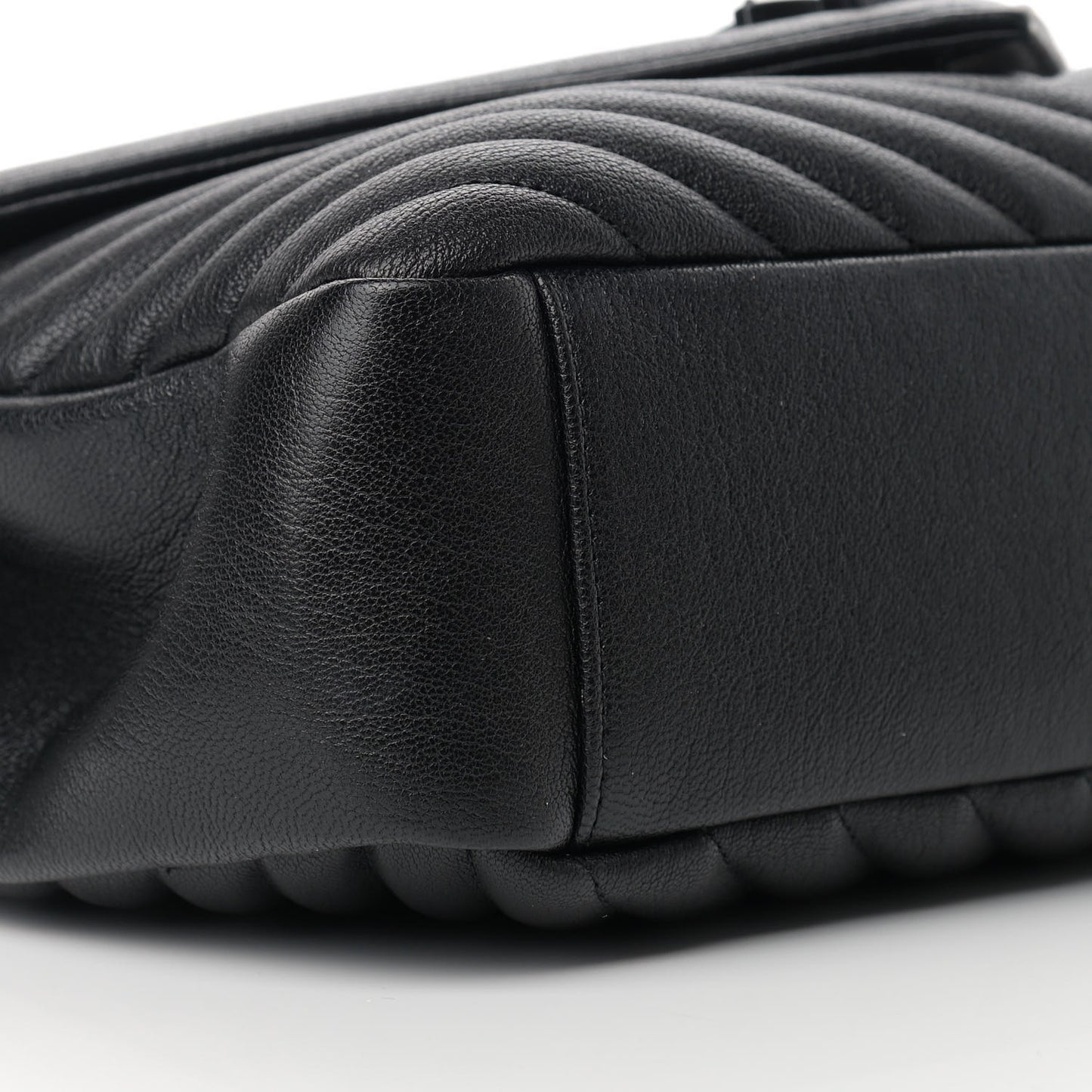 Sheepskin Matelasse Chevron Monogram Monochrome Large College Satchel Black