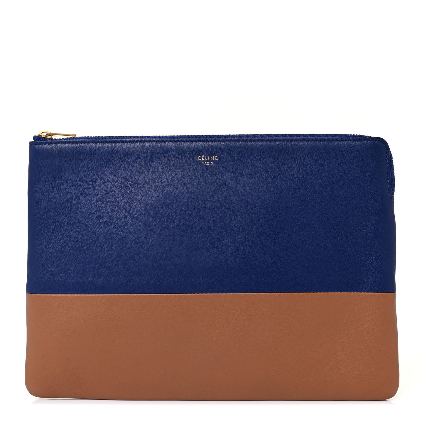 Smooth Lambskin Bi-Color Solo Clutch Pouch Royal Blue Khaki
