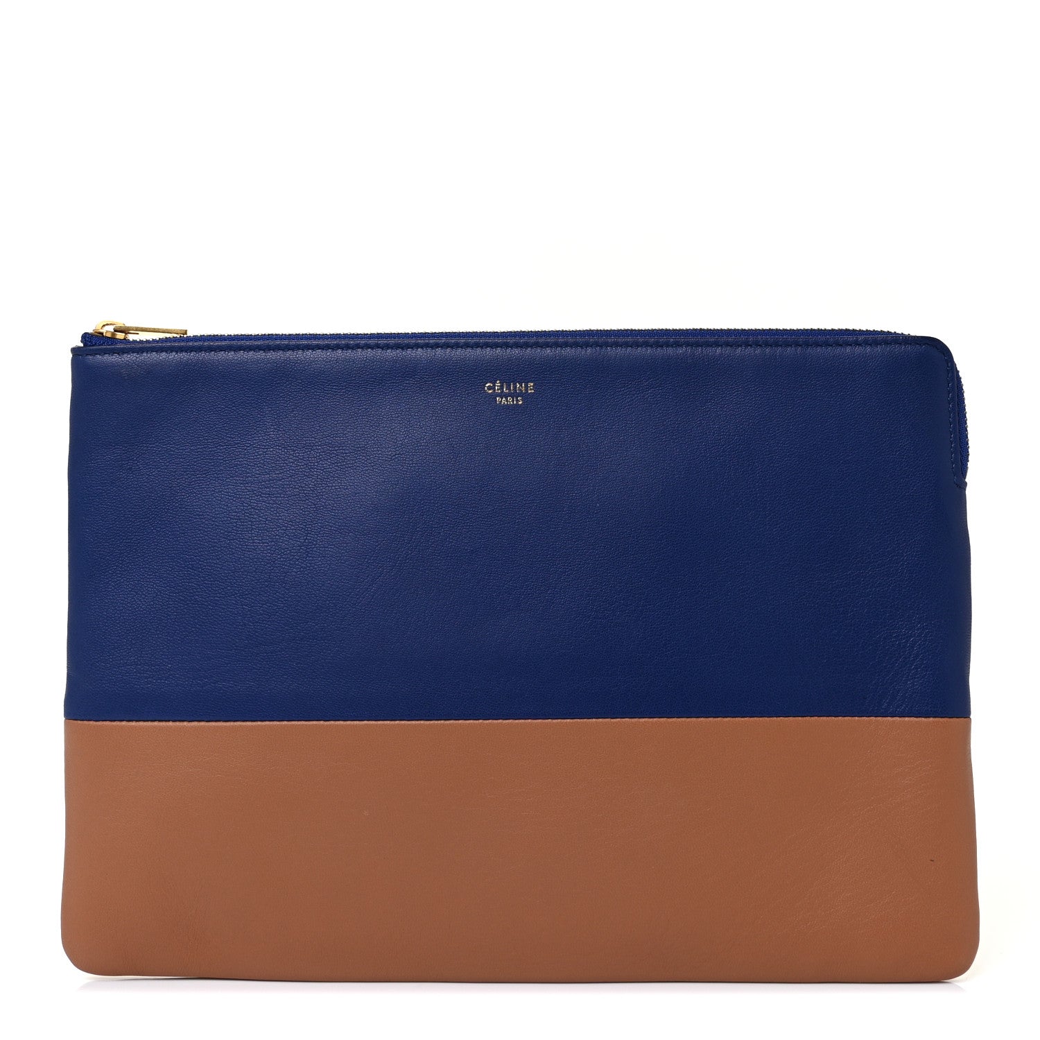 Celine Smooth Lambskin Bi-Color Solo Clutch Pouch Royal Blue Khaki 1 of 8