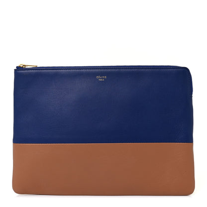 Celine Smooth Lambskin Bi-Color Solo Clutch Pouch Royal Blue Khaki 1 of 8