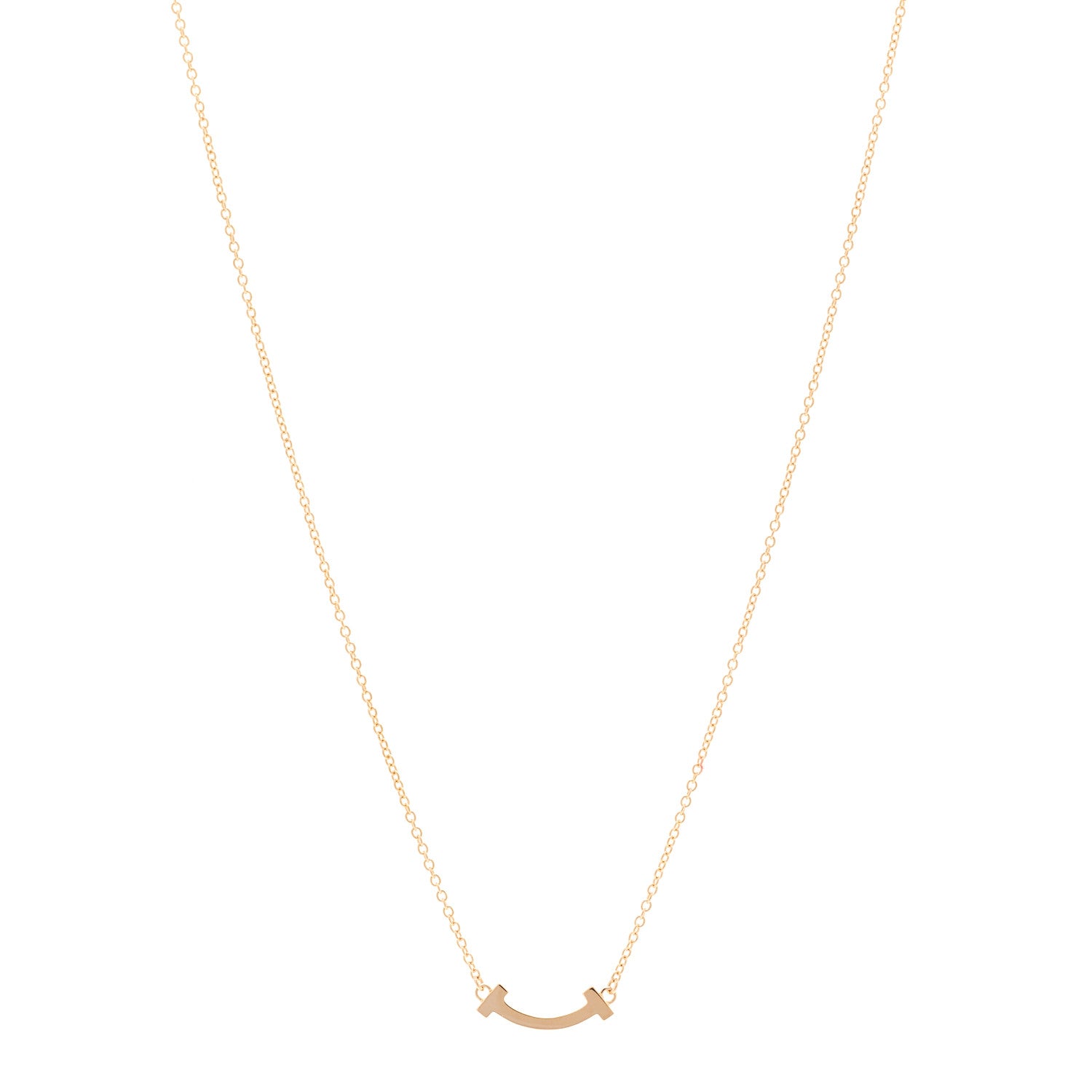 Tiffany 18K Rose Gold Mini T Smile Pendant Necklace 1 of 5