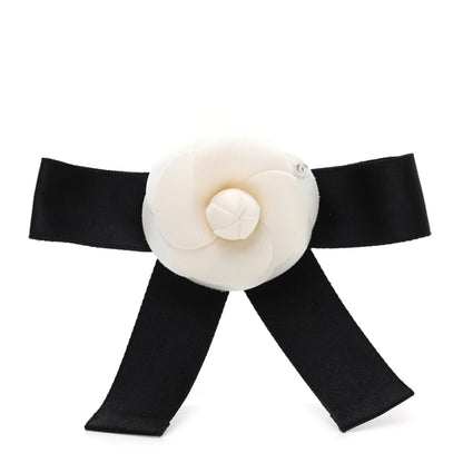 Chanel Satin Camellia CC Hair Clip Barrette White Black 1 of 5