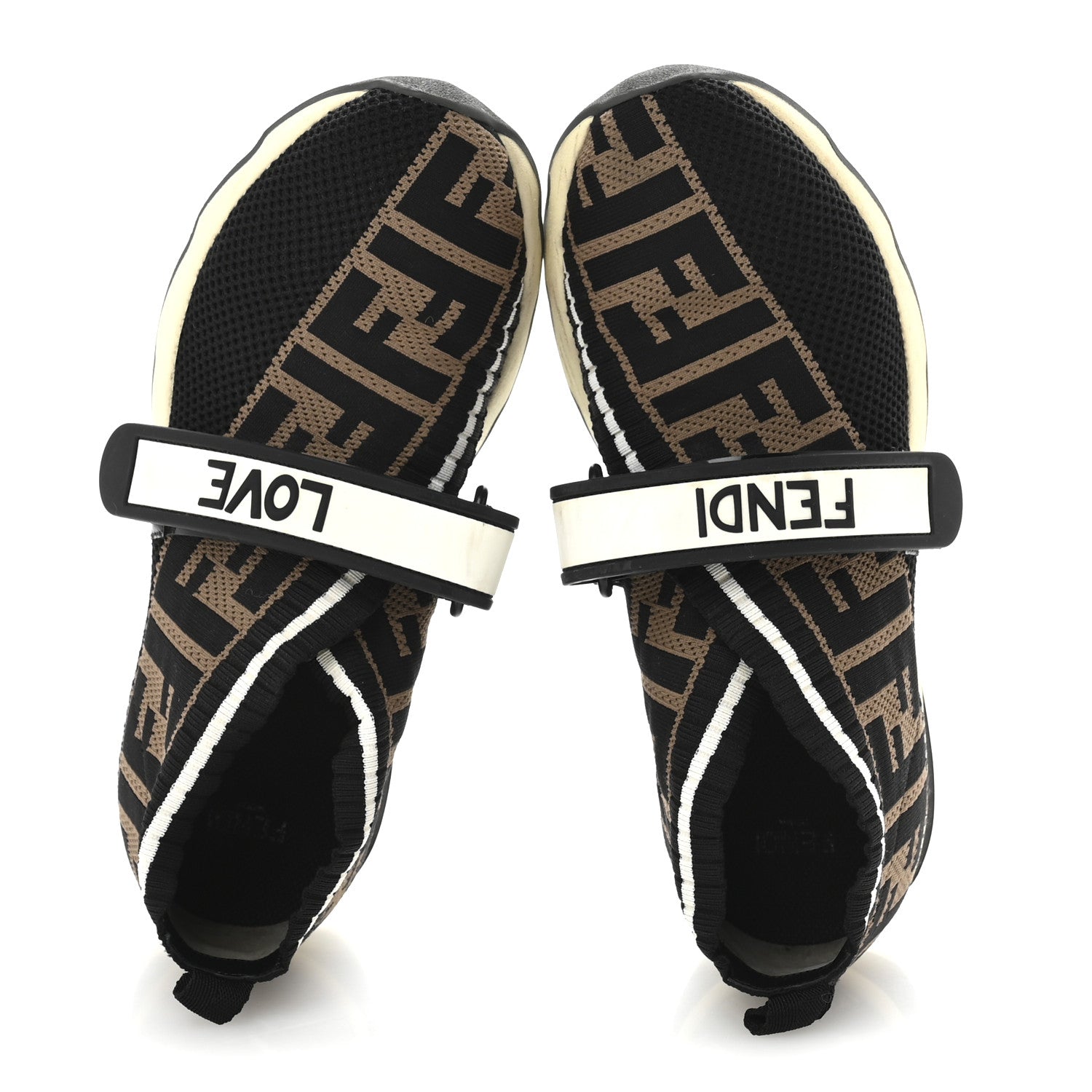 Fendi Stretch Yarn FF Stiff Band Rockoko Sneakers 35 Black White Tobacco 2 of 9