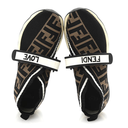 Fendi Stretch Yarn FF Stiff Band Rockoko Sneakers 35 Black White Tobacco 2 of 9