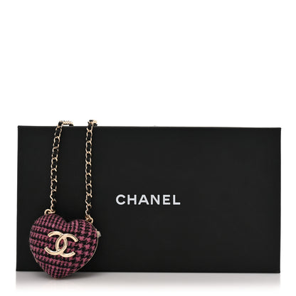 Chanel Tweed Lambskin CC Heart Locket Necklace Gold Black Pink 6 of 6