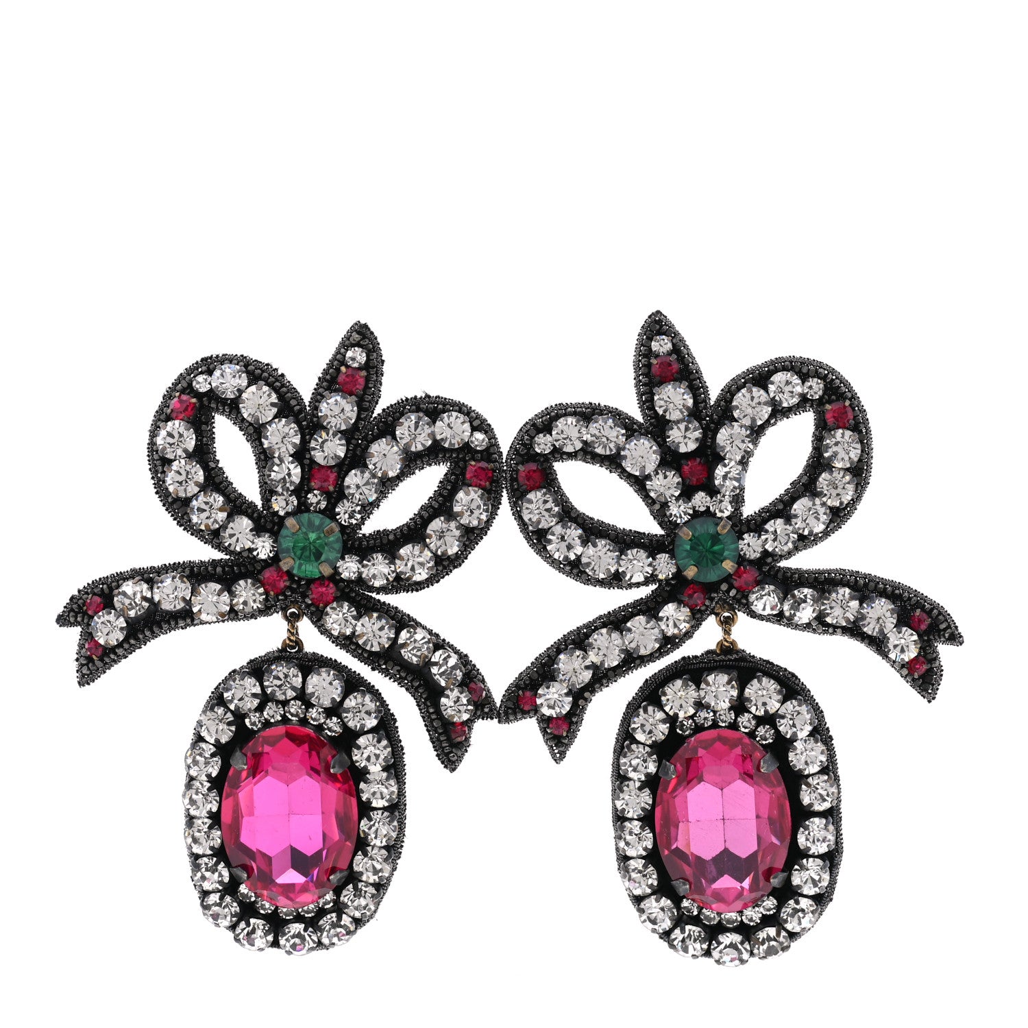 Gucci Metal Crystal Embroidered Bow Earrings Multicolor 1 of 3