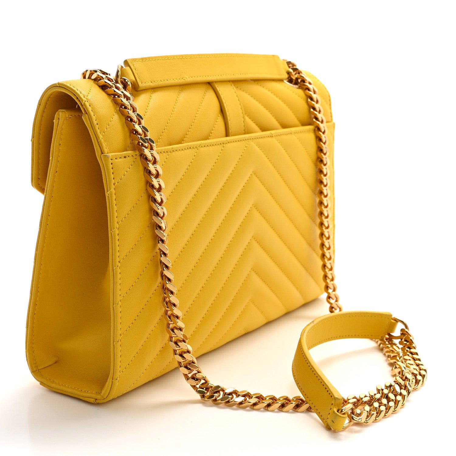 Saint Laurent Lambskin Matelasse Chevron Medium Monogram Satchel Mimosa 3 of 17