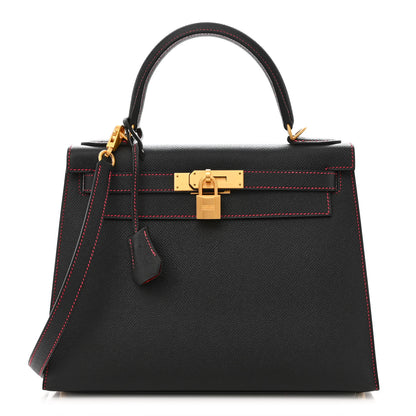 Hermes Epsom Horseshoe Kelly Sellier 28 Black Rouge Grenat 1 of 11
