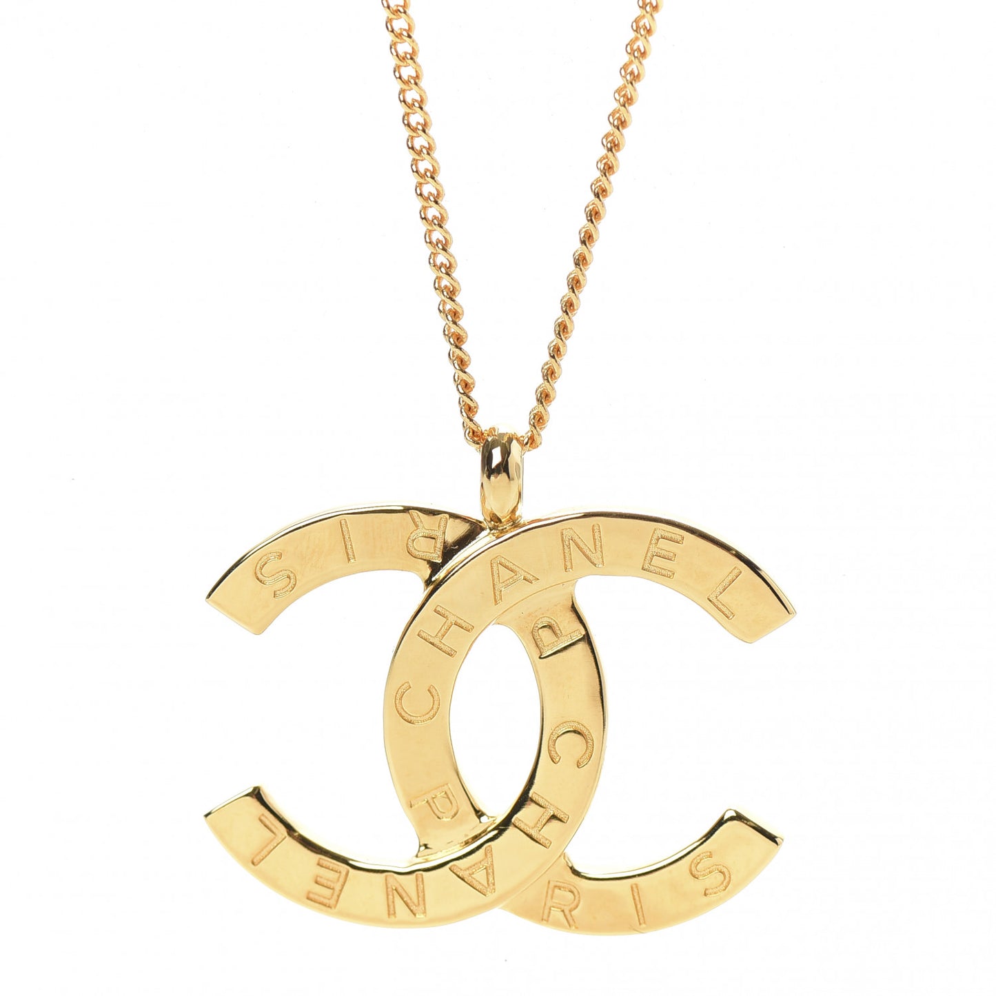 Metal CC Paris Button Necklace Gold