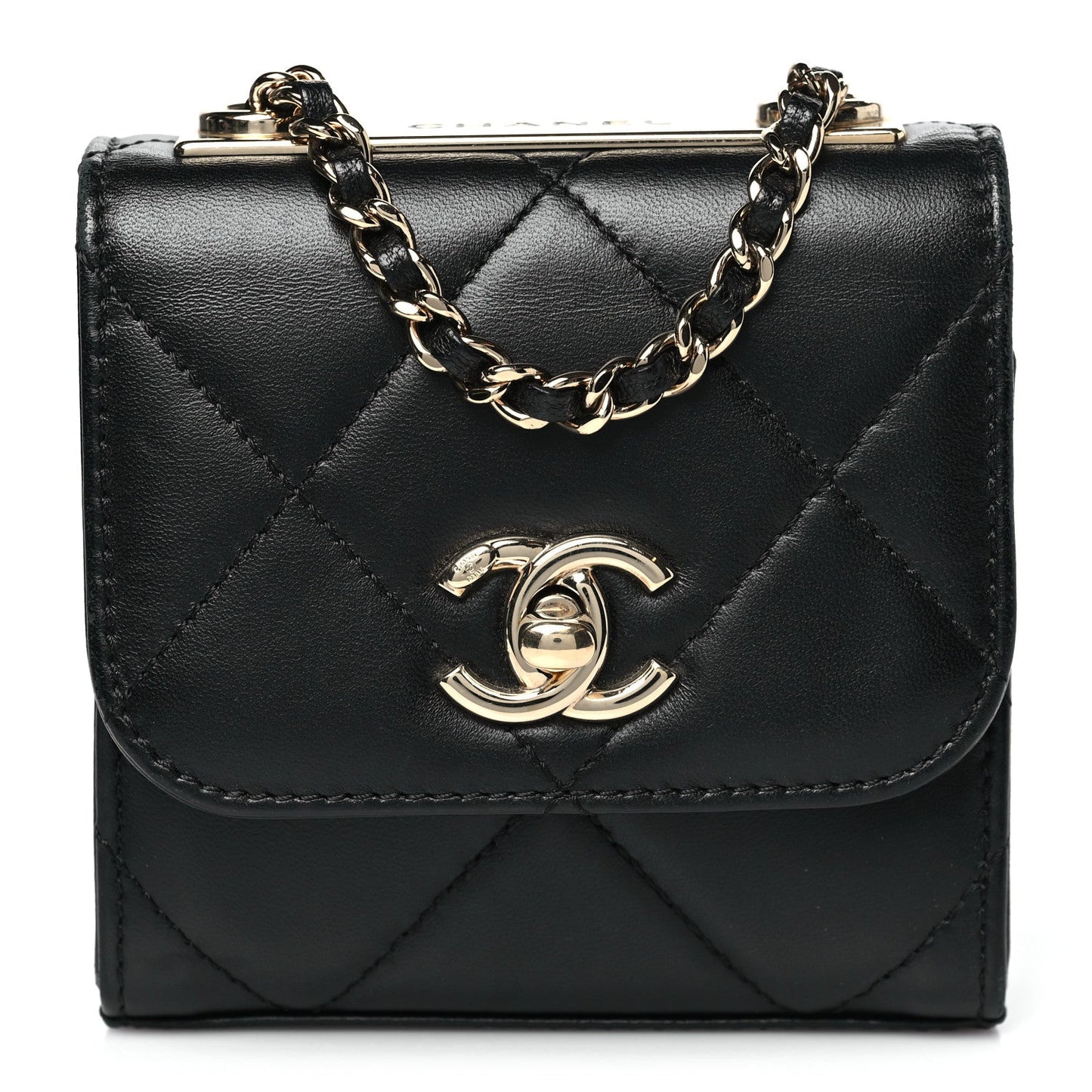 Lambskin Quilted Mini Trendy CC Chain Wallet Black