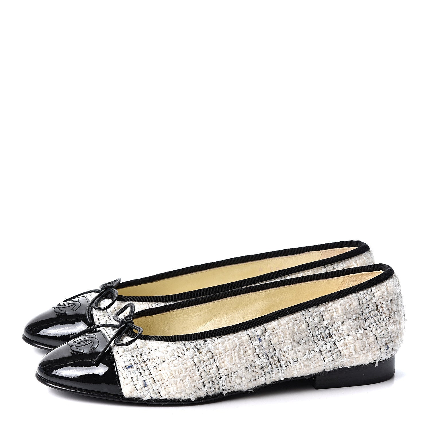 Chanel Tweed Cap Toe Ballerina Flats 38 White Black 3 of 10