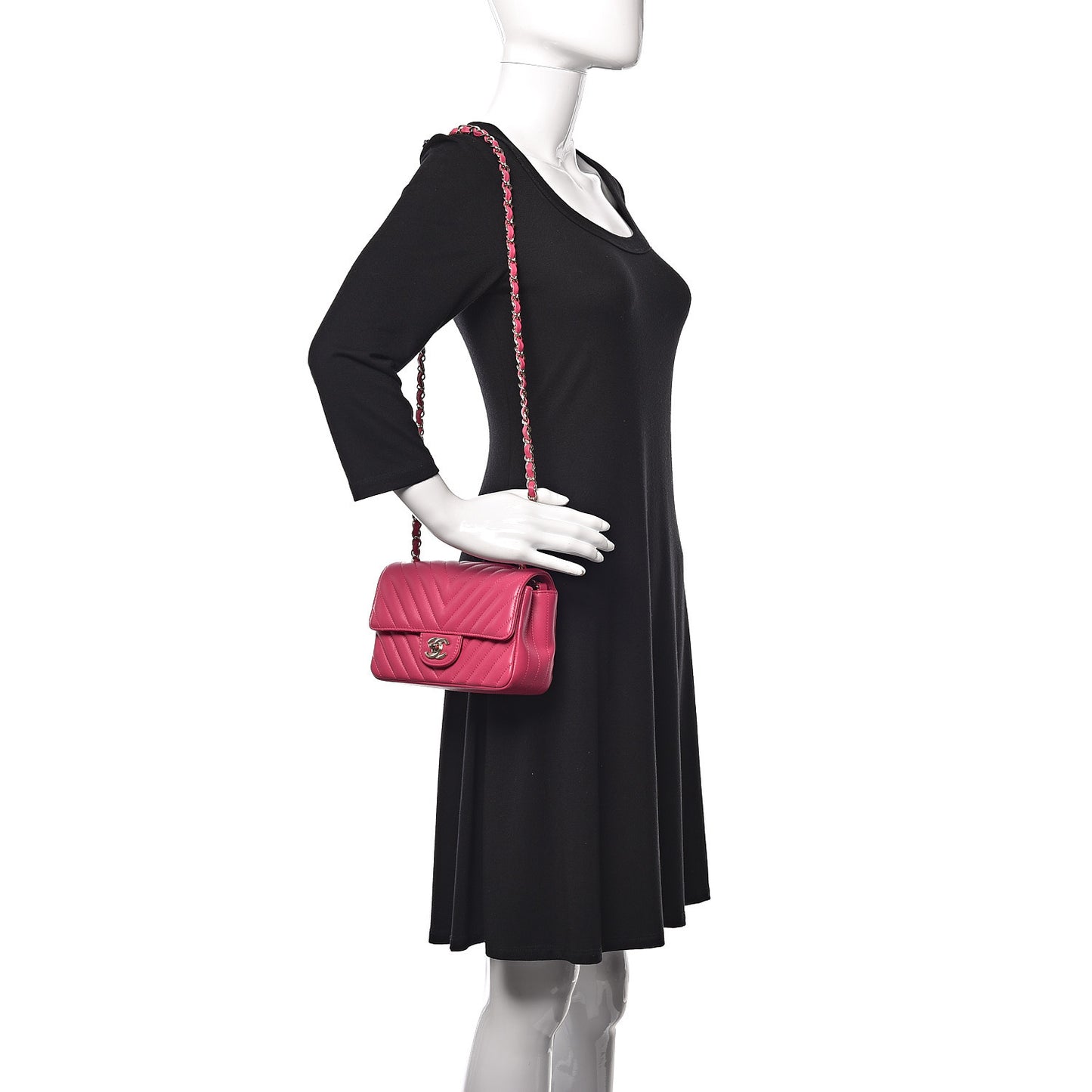 Lambskin Chevron Quilted Mini Rectangular Flap Fuchsia