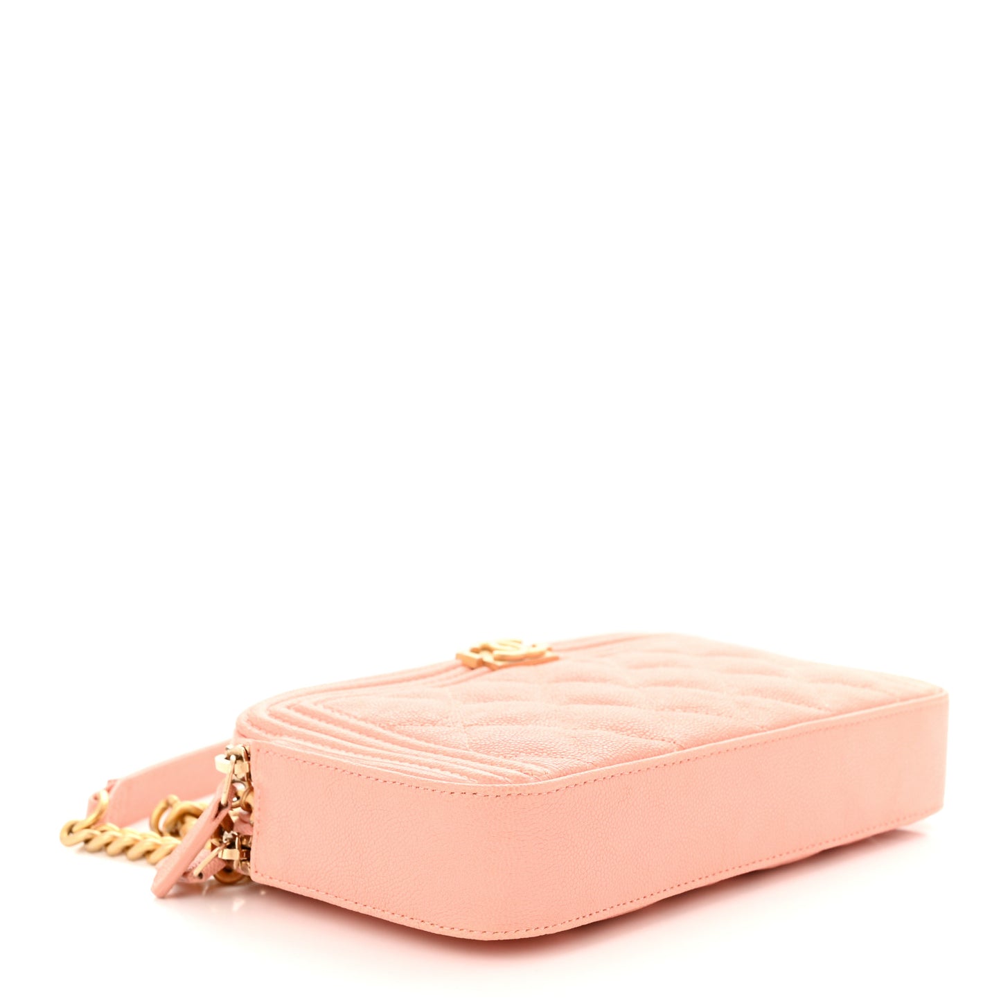 Caviar Quilted Small Boy Clutch With Chain Light Pink