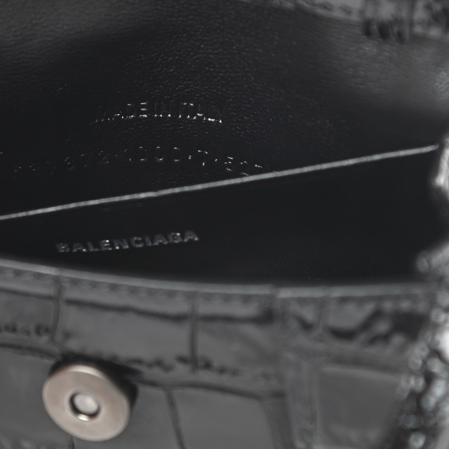 Shiny Calfskin Monochrome Crocodile Embossed Hourglass Top Handle Bag Mini Black