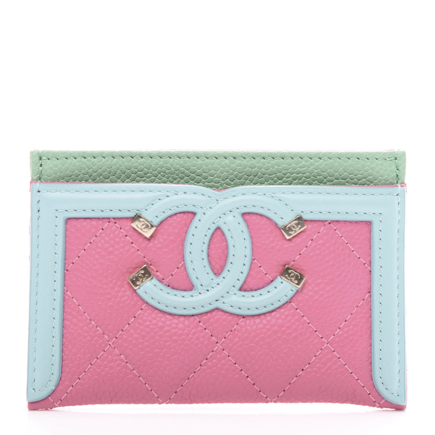 Caviar Quilted CC Filigree Card Holder Pink Blue Green