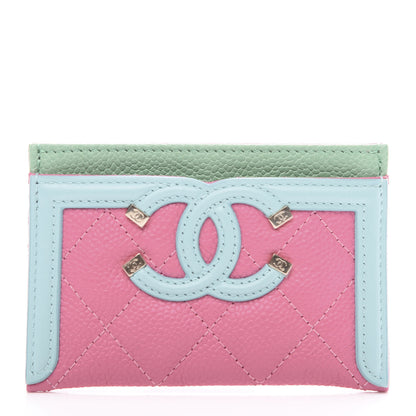 Chanel Caviar Quilted CC Filigree Card Holder Pink Blue Green 1 of 10