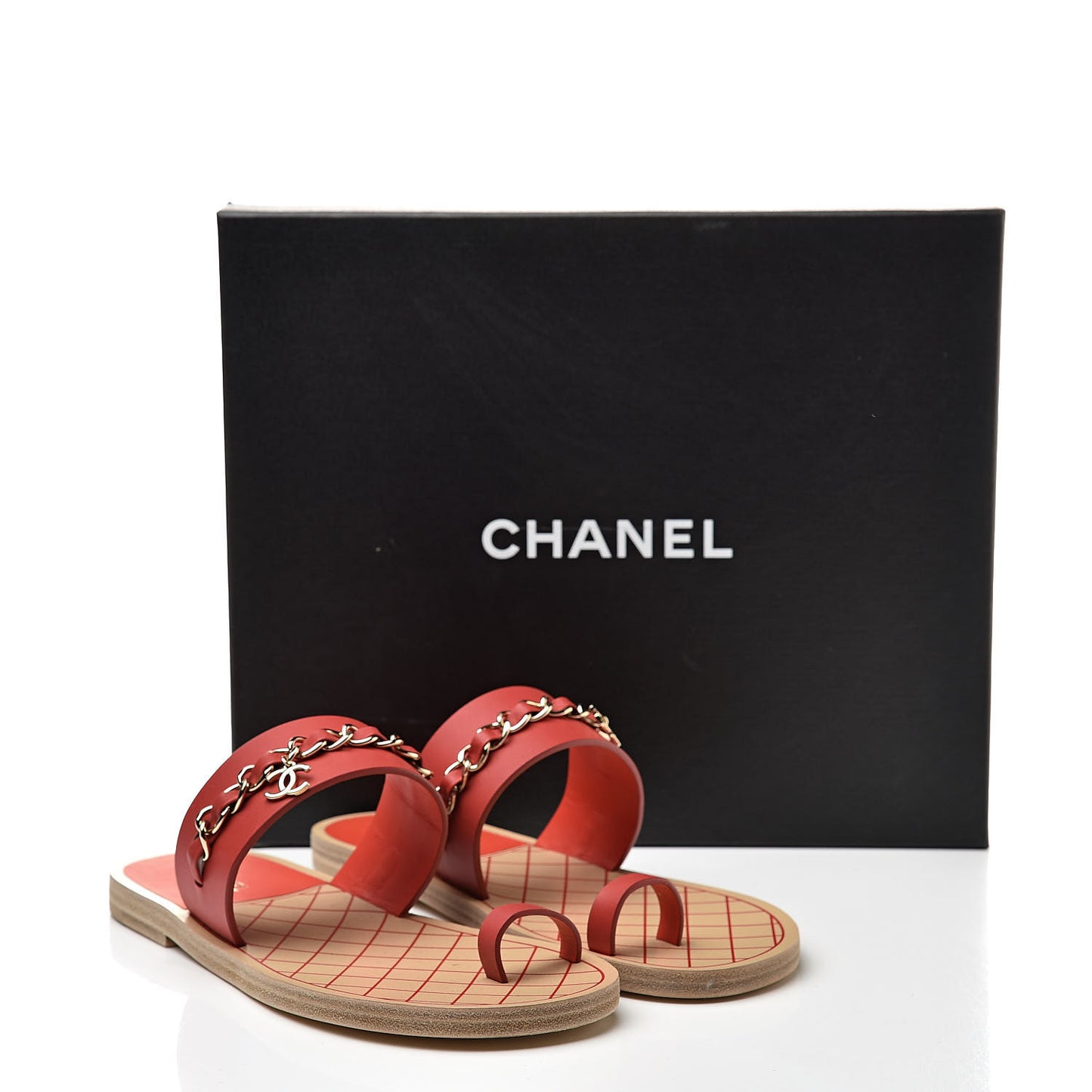 Calfskin Chain CC Sandals 38 Red