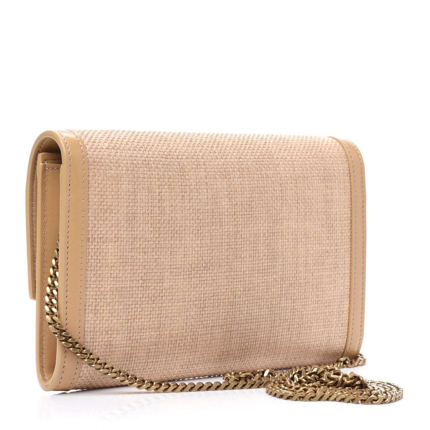Micro Raffia Monogram Uptown Chain Wallet Natural Hay Blush