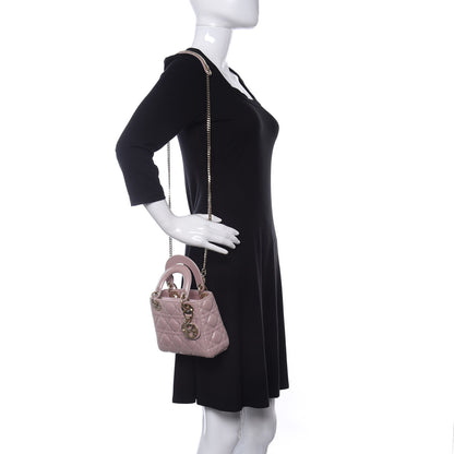 Christian Dior Metallic Lambskin Cannage Mini Lady Dior Lotus 2 of 11