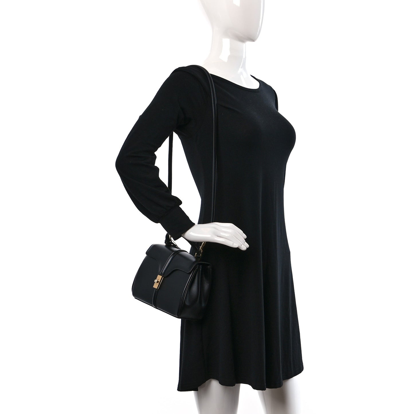 Satinated Calfskin Mini 16 Top Handle Bag Black