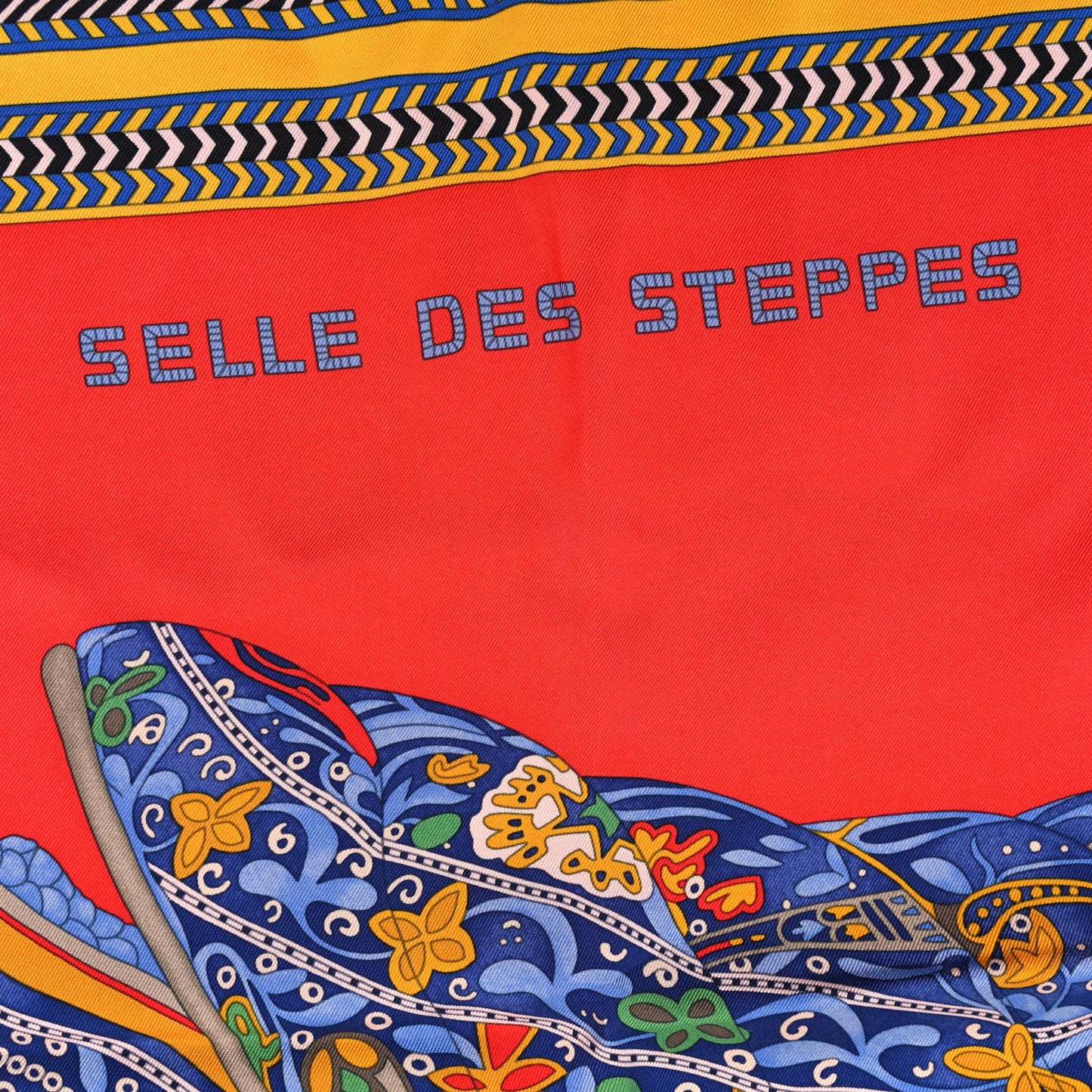 Silk Selle Des Steppes Scarf 90 Rouge Bleu Jaune De Naples