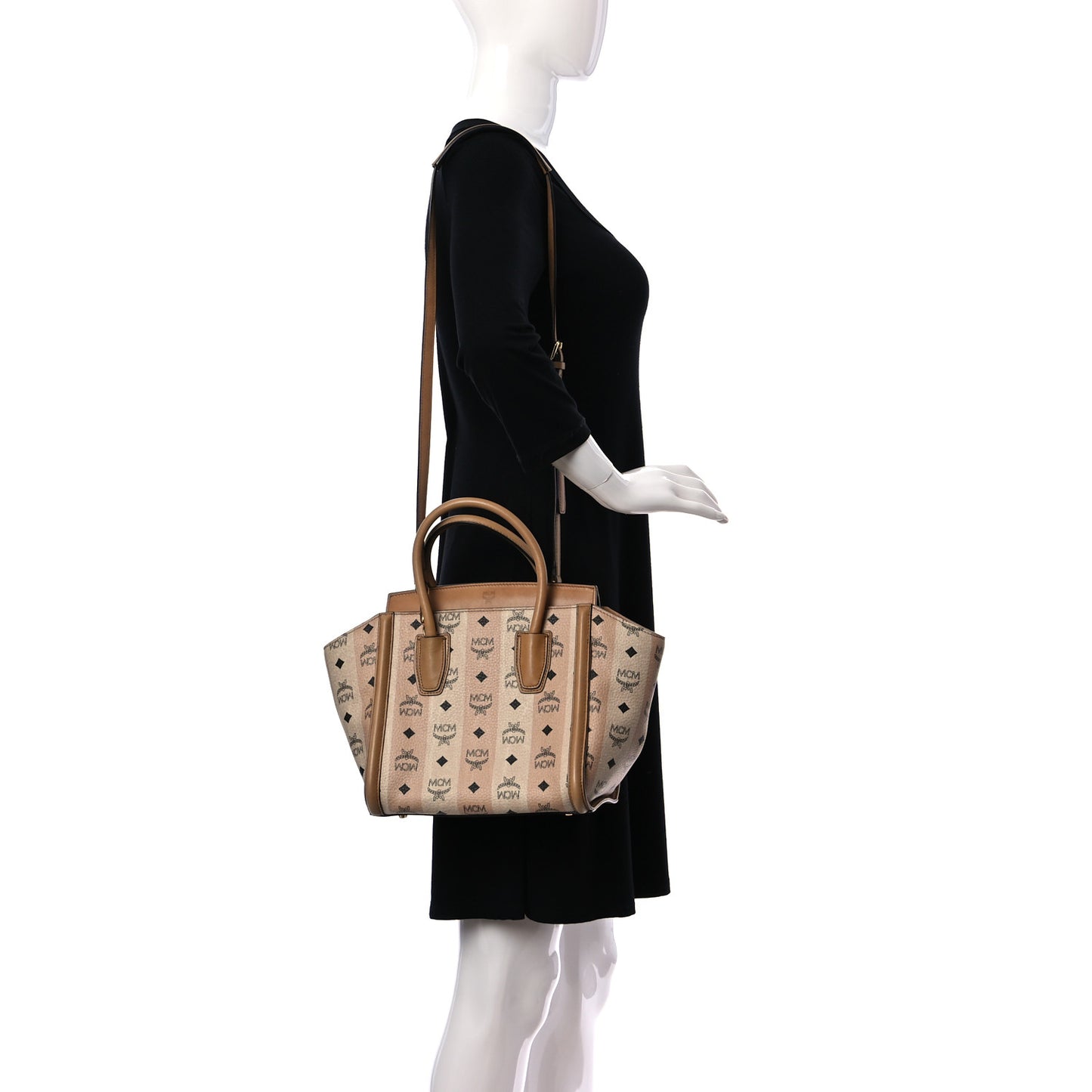Striped Visetos Small Kathy Double Zip Tote Beige