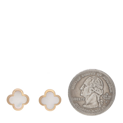 Van Cleef & Arpels 18K Yellow Gold Mother of Pearl Pure Alhambra Earrings 2 of 5