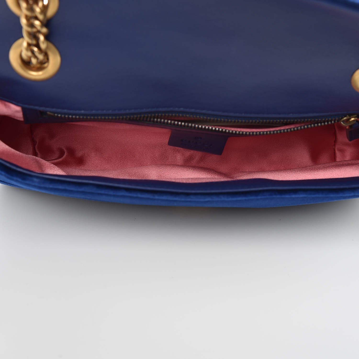 Gucci Velvet Matelasse Small GG Marmont Shoulder Bag Cobalt Blue 6 of 13