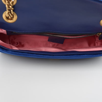 Gucci Velvet Matelasse Small GG Marmont Shoulder Bag Cobalt Blue 6 of 13
