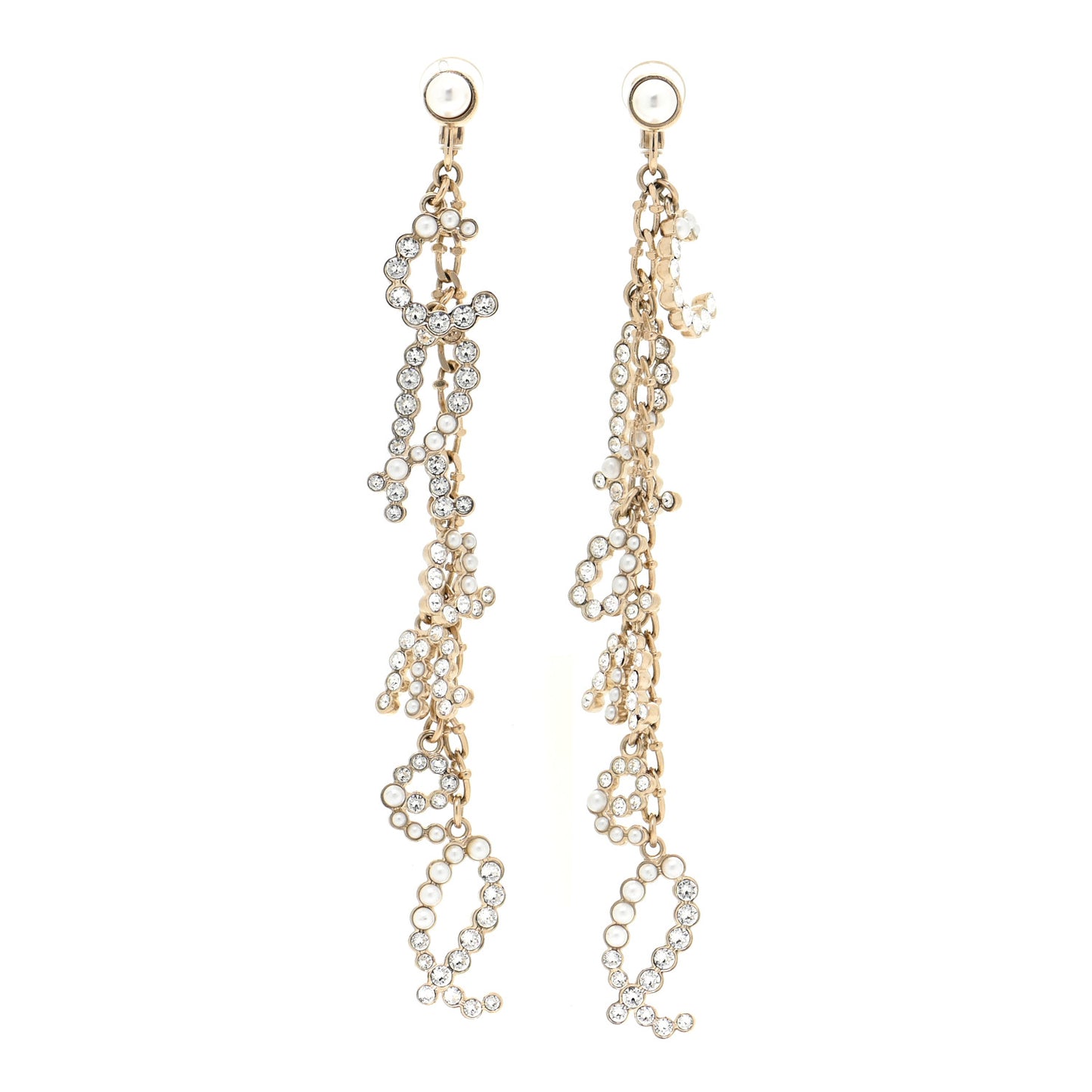 Crystal Pearl Drop Letter Earrings Gold